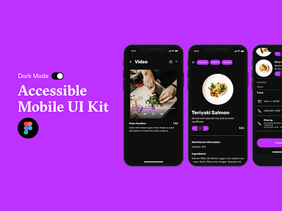 Accessible Dark Mode UI Kit accessibility app components dark mode design system figma mobile ui kit ux design