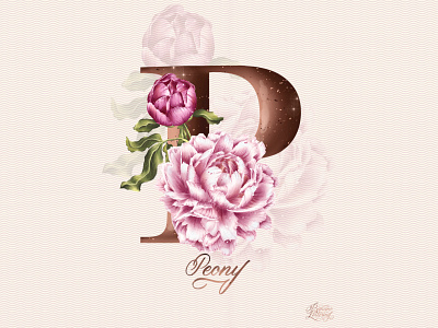 P. Peony. alphabet botanica botanical calligraphy digital illustration floral flowers graphic design greeting card handlettering illustration letter lettering peony plant poster design procreate art realistic