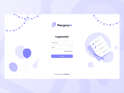 PlanujemyTo - login screen balloon birthday designe event illustration light login logowanie minimalistic party planning ui ux web