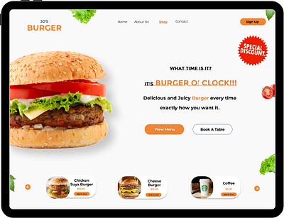 JO'S BURGER Website Landing page UI design food app landing page restaurant ui ux website