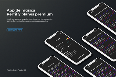 Mockup App de Música: Perfil y planes premium aplication design interface ui ux