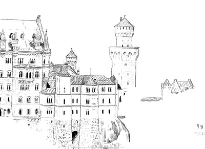 Sneak peek of a never-ending rabbit hole castle illustration sketch