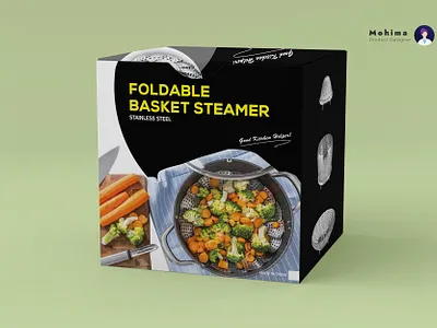 Foldable Basket Steamer Packaging Box Design box dieline fast food foldable foldable basket steamer food food blog food packaging box foodie foodish foodishappiness illustration ingredient label packaging product packaging recipe restaurant steamer box vector