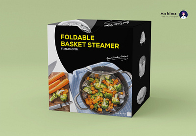 Foldable Basket Steamer Packaging Box Design box dieline fast food foldable foldable basket steamer food food blog food packaging box foodie foodish foodishappiness illustration ingredient label packaging product packaging recipe restaurant steamer box vector