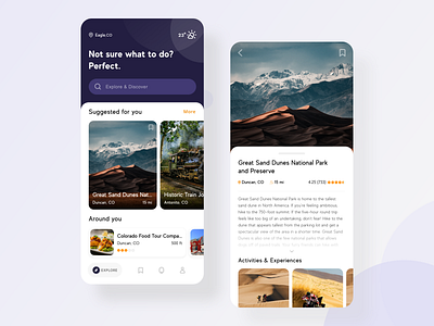 AI Powered Activities & Experiences activities airbnb android artificial intelligece design expedia experiences food interface ios minimal mobile purple tourist tours travel ui vacation vrbo weater