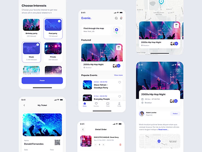 Evenie - Event Booking App UI Kit activity app booking design event mobile mobile app mobile design ui ui kit ui8 uidesign uikit ux uxdesign