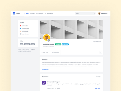 User profile page account elements freelance investment jobs linkedin network page profile social ui user