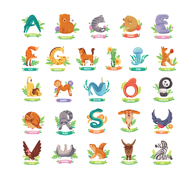 Alphabet Animals animal animals colorful cute illustration