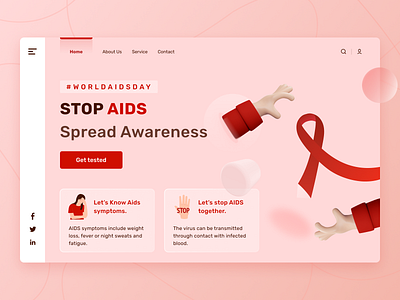 World AIDS Day - Landing Page Concept 3d aids awareness cards clean health hiv illustration landing page minimal precaution ribbon sick spread awareness test virus web design website women world aids day