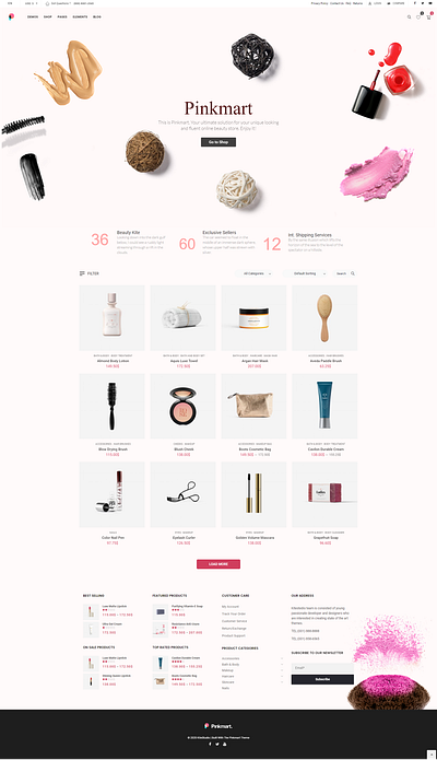 Pinkmart WordPress Woocomerce Theme - Cosmetics Shop adobe xd beauty beauty shop cosmetics cosmetics shop elementor figma marketplace products shop design store web design woocoemrce wordpress