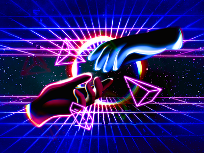 Welcome to the Zuckerverse cosmic facebook hands illustration ipadpro meta metaverse oblik oblikstudio procreate retrowave synthwave