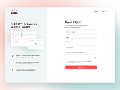 Ruuf GYF - Investor Register Page blue contact dashboard follow form home investor notification product profile real estate register search simple typeform ui user