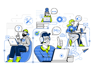 Customer Support Service client customer department flat flat design help illustration it line line art minimalist operator service support team tech technical ui vector