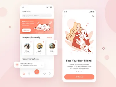 Pet Adoption App adobexd adoption animal app appdesign cat circles design dog figma illustration light mobile pastel pet pink sketch ui ux vector