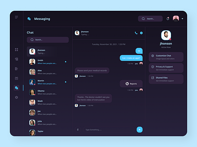 Messenger Dashboard (Dark & Light Theme Exploration) app clean dark mode dark theme dashboard inbox interface messenger app messenger dashboard minimal mobile app ui ux web app web design website