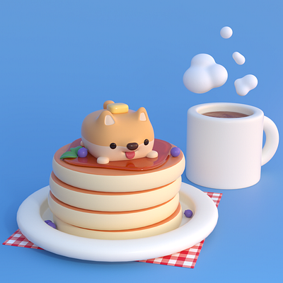 Shiba Pancakes 3d 3d character 3dart art character cinema4d design graphic design lowpoly