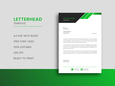 Green Letterhead Template a4 a4 letterhead branding business business paper designeramin document flat graphic design green identity leaflet letter letterhead letterhead design ready print resume set stationery