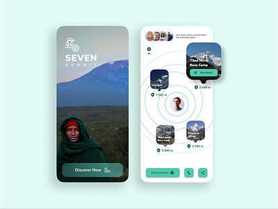 Seven Summit App compass design find hike location maps minimalist mountain scenery seven summit ui ux