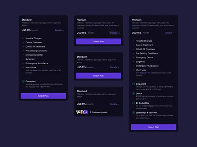 Private Healthcare Plans app b2b card cards component dark dashboard design system ecommerce flat health health care insurance minimal price pricing pricing plan saas ui web