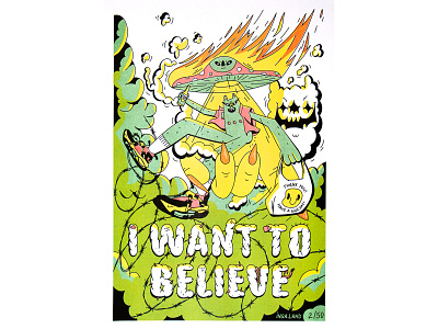 I WANT TO BELIEVE a3 aliens conspiracy dope far out flying soccer i want to believe illustration mulder occult print riso risograph scully tv tv show ufo vector xfiles