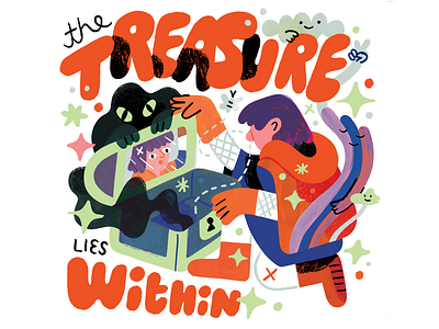 The Treasure Lies Within branding creative career creative pep talk creativity design explorer fantasy gaming illustration journey lettering podcast spirit treasure