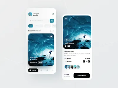 Travel App UI 3d adventure animation app app design blue caves clean design graphic design interface ios minimal minimalist travel travel ui ui uiux ux vibrant