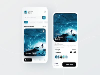 Travel App UI 3d adventure animation app app design blue caves clean design graphic design interface ios minimal minimalist travel travel ui ui uiux ux vibrant