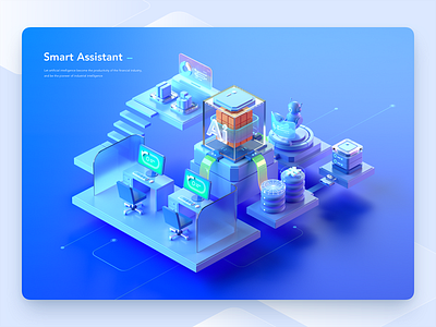 Smart Assistant 3d ai assistant bank banner c4d chip computer data efficient finance intelligent monitor office robot server software technology ui web