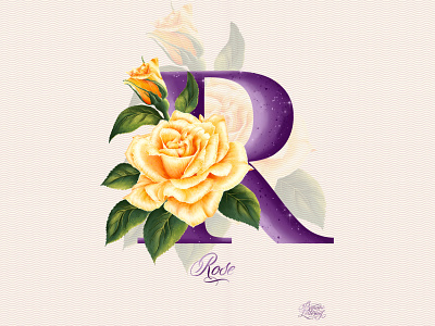 R. Rose. alphabet botanica botanical calligraphy digital illustration floral flower graphic design handlettering illustration letter lettering postcard design procreate art rose typography yellow