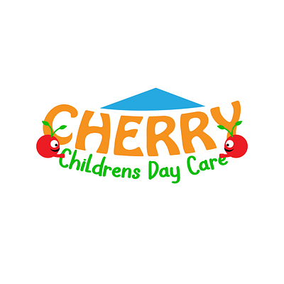 Cherry Children Day Care Logo brand cherry children day care design logo playful shape sign symbol typography