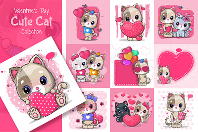 St. Valentine's Day Cute Cat Set bundle cat cute cute animal design illustration love nursery valentine