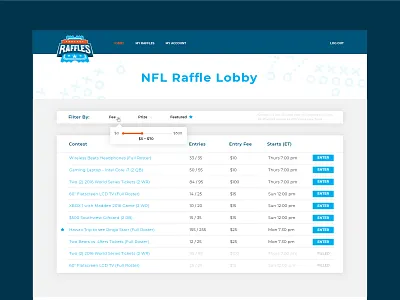 Fantasy Raffles :: Live Raffle blue dashboard fantasy fantasy football football icons illustration people raffle sports