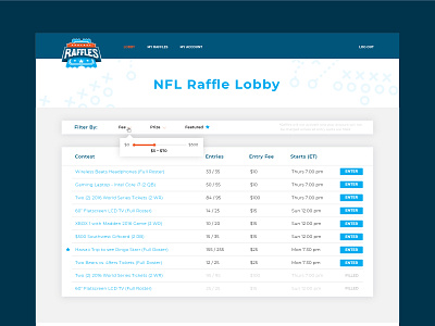 Fantasy Raffles :: Live Raffle blue dashboard fantasy fantasy football football icons illustration people raffle sports