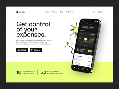 Savest – Fintech App Hero app banking dark version design designer fintech graphic design hero hero section homepage interface light version logo mobile neo banking typography ui ux web website