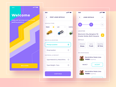 Truck Booking App Design 😊 app design booking branding cargo color palette delivery design design system illustration playful rebranding redesign transport truck ui ui design ui kit user experience user interface ux