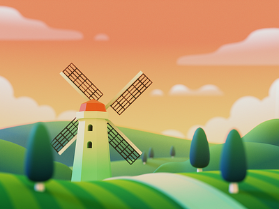 Sunset Windmill - 3D Illustration 3d 3d art 3d illustration blender cute cycles eevee environment hill illustration landscape low poly miniature minimalist remake simple sky sunset twilight windmill