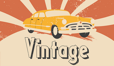 Vintage Automobiles on Retro Poster auto car design illustration old poster retro vintage yellow
