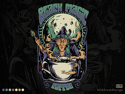 Black Magic Coffee apparel design artwork black magic branding clothing coffee concept dark design drawing fantasy horror illustration magical merch design psychedelic shirtdesign tshirt witch witchy