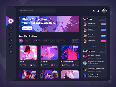 NFT Marketplace Dashboard 2021 trend artwork bitcoin buy clean ui creative crypto currency dark mode dashboard digital art marketplace nft nft dashboard nft marketplace nft web app sell token typography web app website