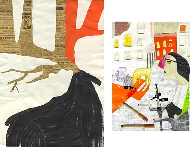 De l'herbe et du goudron collage dessin illustration mixedmedia paint peinture sketch