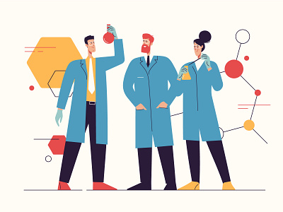 Laboratory scientists analysis chemistry dna doctor experiment flask genetic illustration lab laboratory medical medicine pharmacy research scientists team test tube vaccine work