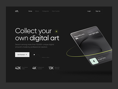 NFT Website Hero Header | Dark Theme clean design minimal ui ux web