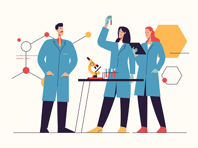 Laboratory scientists analysis chemistry dna doctor experiment flask illustration lab laboratory medicine microscope pharmacy research science scientist team test tube vaccine