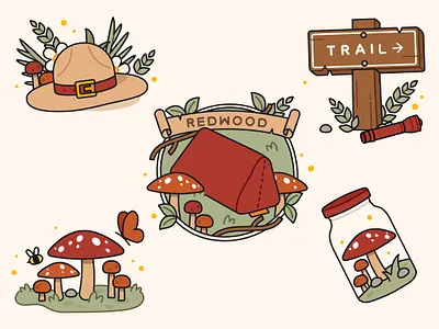 Redwood digital art digital illustration forest icons illustration kids illustration mushrooms redwood trails vector vector illustration woods