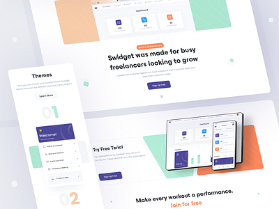 Swidget lading page + Responsive app app design app ui dashboard landing landing page minimal produt page responsive theme ui web page website widget