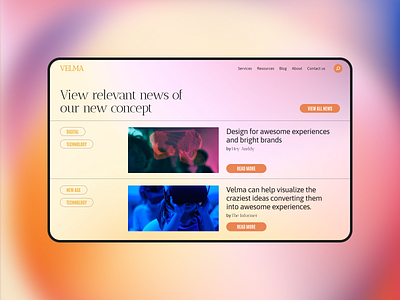 Velma Blog Layout articles blog branding cards colors components design gradients layout news ui website