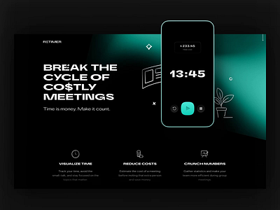 Retimer - Break the cycle of co$tly meetings app design icon illustration landing meetings optimization product productivity team time tracker ui ux