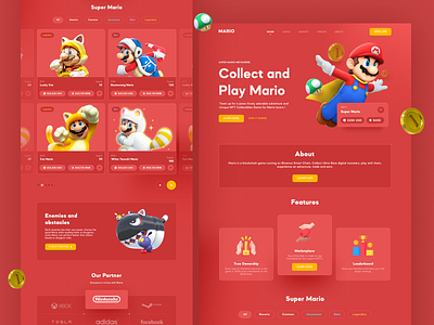 Mario - NFT Game Landing Page 3d blockchain design character clean crypto crypto ui cryptocurrency design game landing page landingpage metaverse nfrt nft nft game nft games play to earn ui ui design website