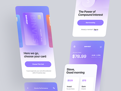 Investing Stocks App 3d app app design clean design funds gradient invest investing investment market modern morva npw purple saving stocks stocks market ui ux