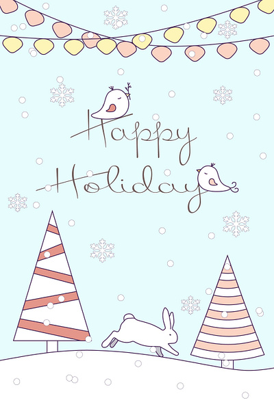 Happy Holiday postcard birds christmas christmas tree december design holiday illustration new year postcard vector winter